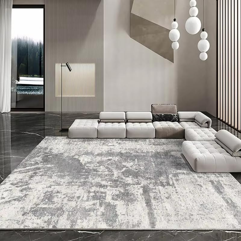 Tapis gris moderne grand format 90x180 cm pour salon et table basse
