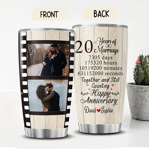 Miniatura 2 de Vaso personalizado para pareja, esposa de un amante, regalos familiares para aniversario, 20 años, días de matrimonio, horas, minutos, película de
