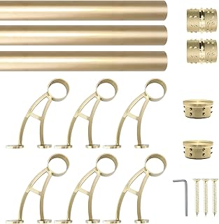 Bar Mount Foot Rail Kit, Satin Golden Finish Stainless Steel Tubing w/Internal Connector, Bar Mount Foot Rail Bracket (Flat End Cap, 17 ft (68 in x 3))