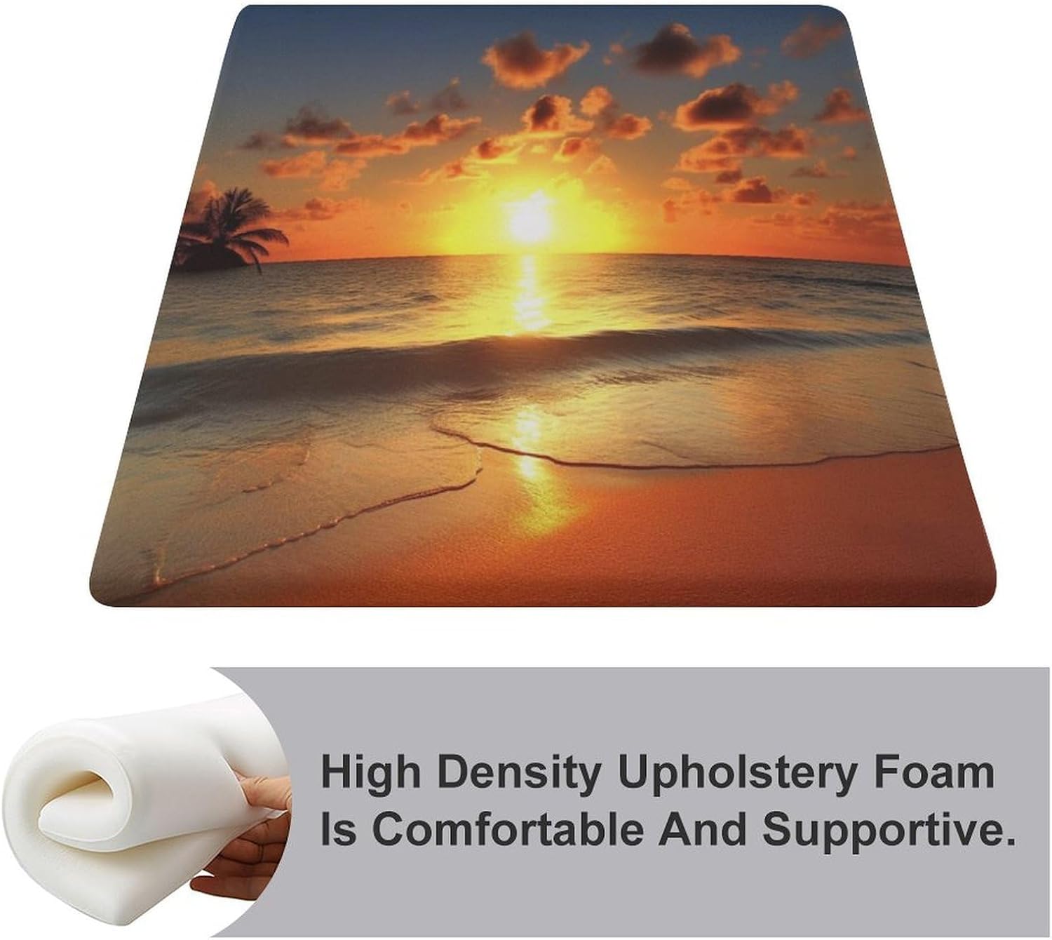 Beach Sunrise Chair Cushion Floor Pillow Stool Cushion | Cushions with Removable Cover with Square Memory for for Chair Living Room Balcony Office Sofa,13.8*15*1.2 Inch