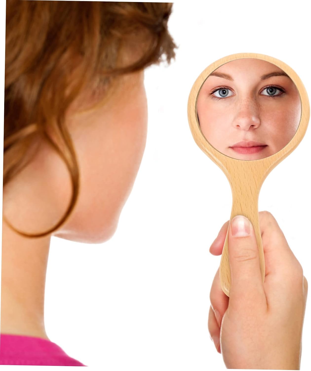 Handheld Makeup Mirror Portable Compact Mirror for Purses Wooden Handle Modern Simple Design for Daily Use Travel Office