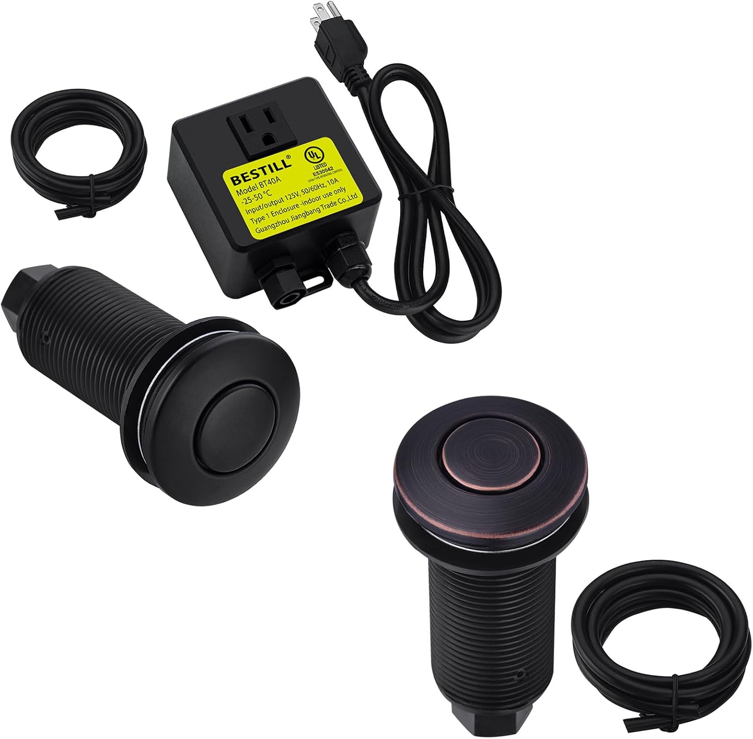 BESTILL Air Switch Kit for Garbage Disposal, UL Listed, Sink Top Long Button with Brass Cover, Matte Black, Oil Rubbed Bronze