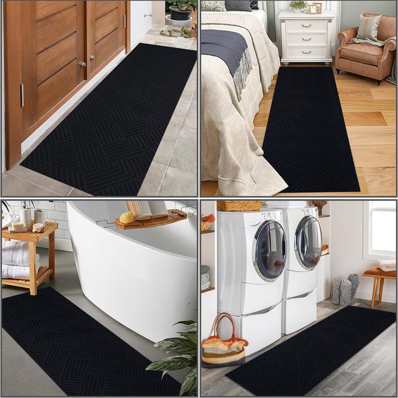Runner Rug Non Slip, 5FT x 11FT Hallway Entryway Area Rug Indoor Outdoor Rubber Back Carpet Mat for Kitchen Laundry Room Foyer Balcony Living Room, Black Stripe