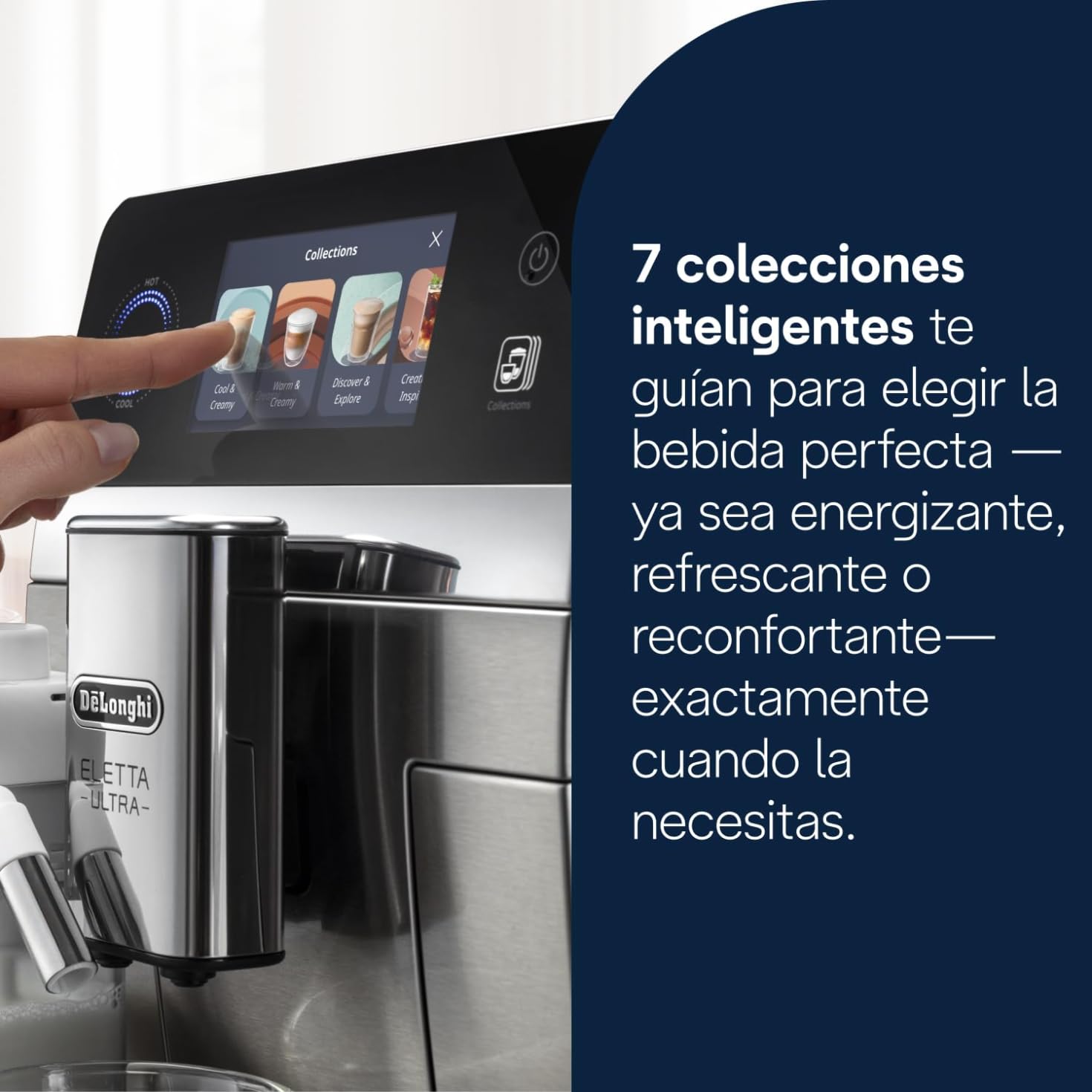 De’Longhi Eletta Ultra – Cafetera Superautomática con Jarra de leche automática, 50+ Bebidas Calientes y Frías, Silent Technology, Pantalla Táctil a Color, Color Metal (ECAM472.85.MB)