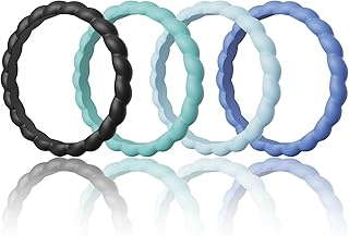 Silicone Wedding Ring for Women,Thin and Stackble Braided Rubber Wedding Bands,No-Toxic,Skin Safe,1/4/5/6/7/8 Variety Multipack