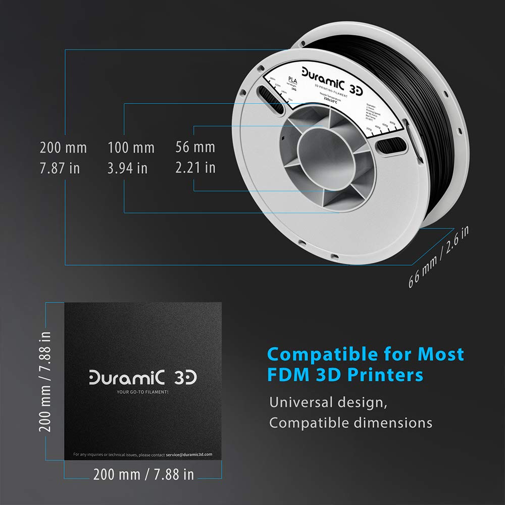 DURAMIC 3D Premium PLA Plus Printer Filament 1.75mm, 3D Printing Filament 1kg Spool(2.2lbs), Dimensional Accuracy +/- 0.05 mm (Black, 3 Pack)