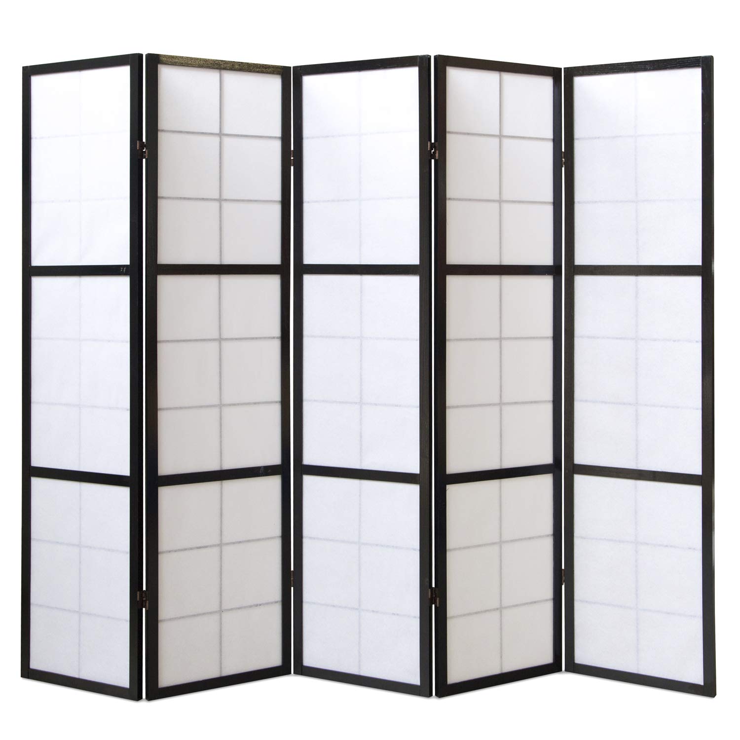 PEGANE Paravent Japonais Shoji en Bois Noir 5 pans