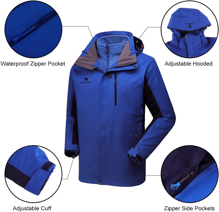 CAMEL CROWN Men's Ski Jacket 3 in 1 Waterproof Winter Jacket Snow Jacket Windproof Hooded with Inner Warm Fleece Coat - Image 5