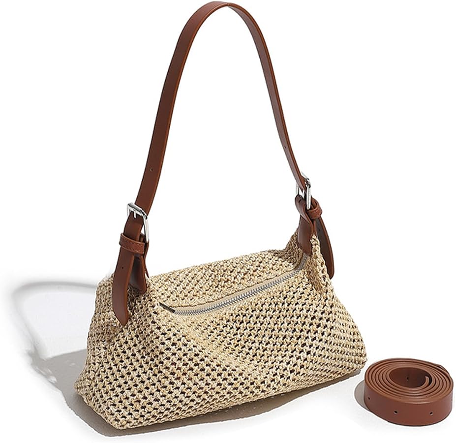 Casual Beach Tote Bag, Straw Beach Purse Summer Fashion Shoulder Bag Crossbody Bags For Women Vacation Purses (Brown): Handbags