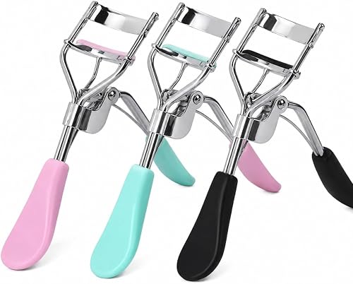 Eyelash Curler with Silicone Pad, Stainless Steel Frame | 3 Colour Options, Ergonomic Handle, Eye Makeup Tool, Replaceable Pad, Long-Lasting Curl