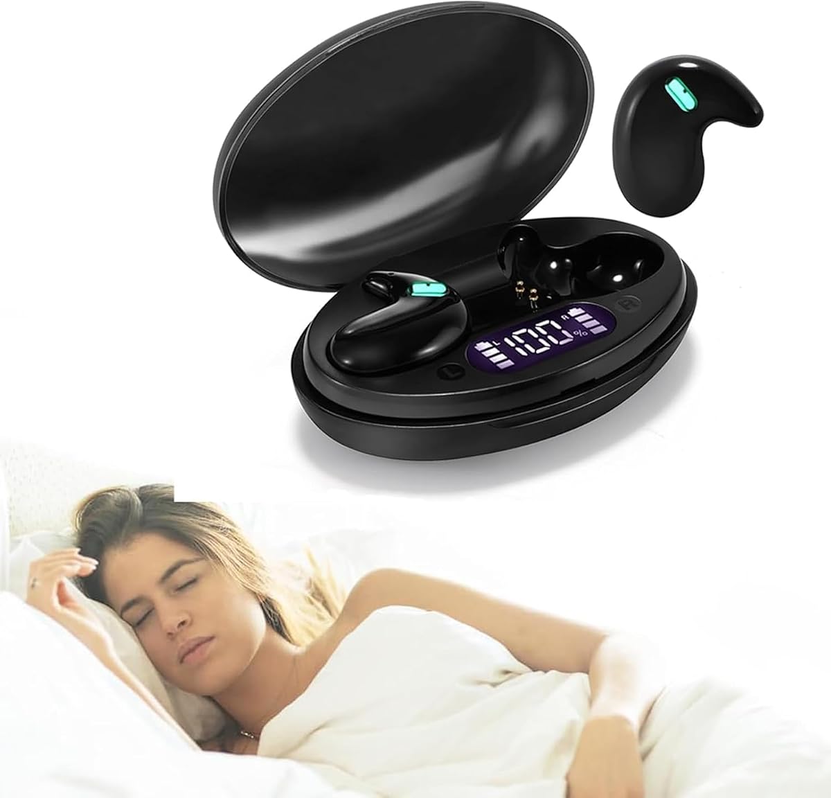Sleep Earbuds Ultra-Thin Wireless Bluetooth 5.3 Earbuds for Side Sleepers, Noise Blocking Sleep Headphones with 6H Playtime, Ergonomic Mini Design for Small Ears (Deep Black)