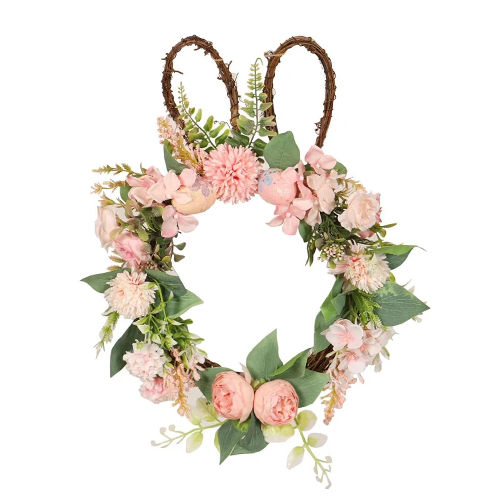 Door Wreath Easter Egg Rabbit Wreath Door Wall Hanging Pendants Chrysanthemum Bunny Garland Happy Day Spring Festival Party Decor