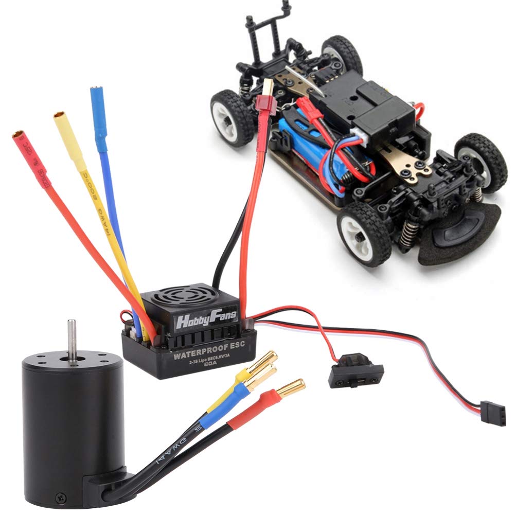 KEENSO 4P 3650 3100KV Sensorloser bürstenloser Motor, mit 60A bürstenlosem Regler, mit englischer Anleitung, wasserdichter bürstenloser Motor für 1/10 RC-Autozubehör