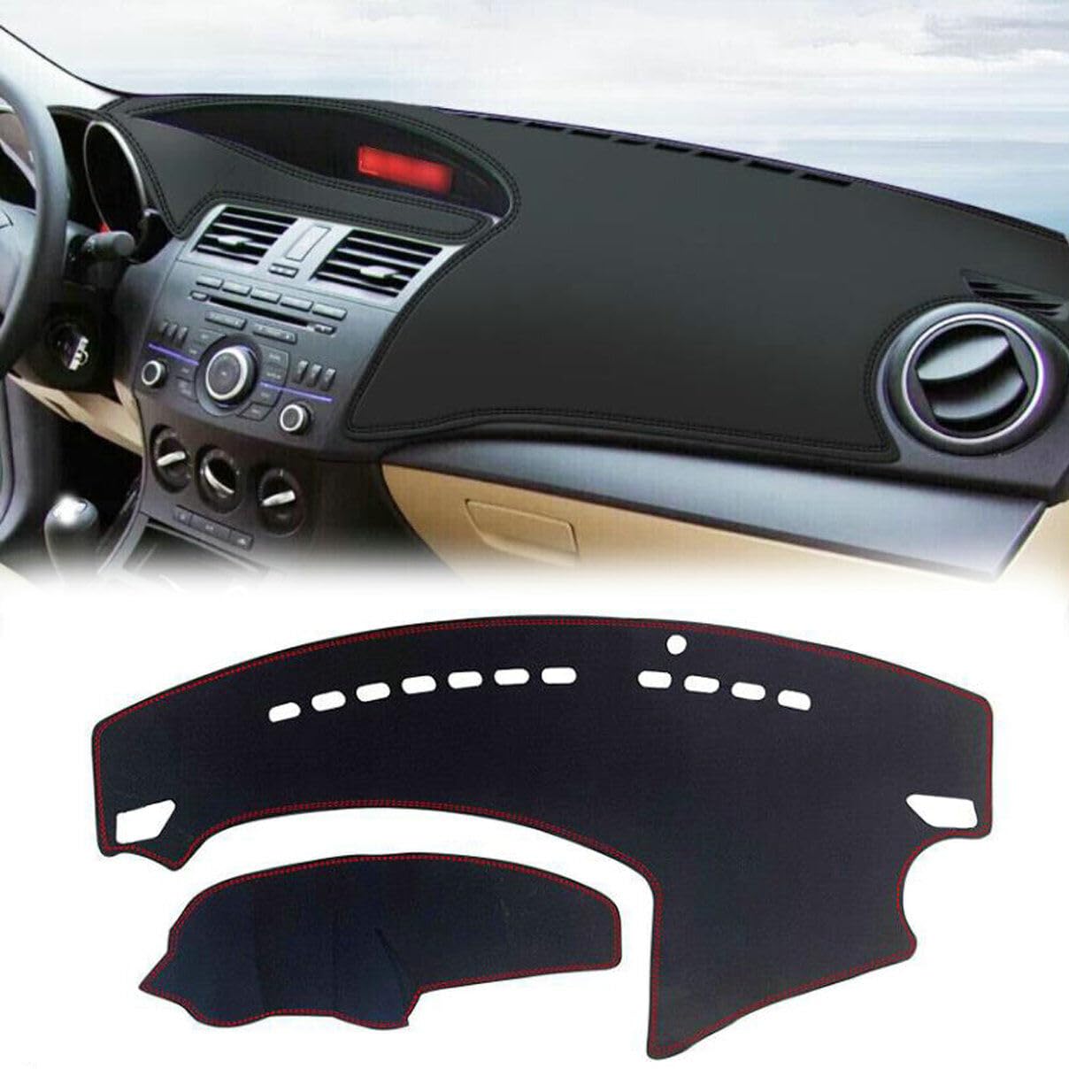 Dashboard Cover Leather Dash Cover Mat Pad Center Console Protector Sun Dash Mat for Mazda 3 2010 2011 2012 2013 Black