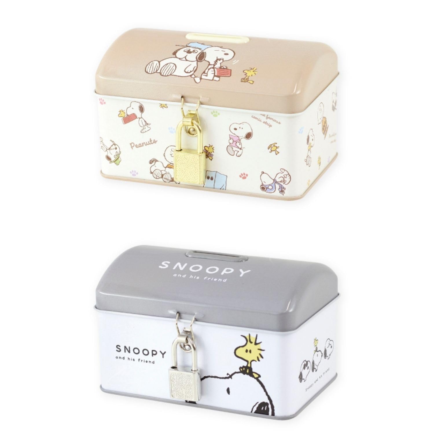 Amazon | スヌーピーカギ付き缶バンク ベージュ | 貯金箱 | おもちゃ
