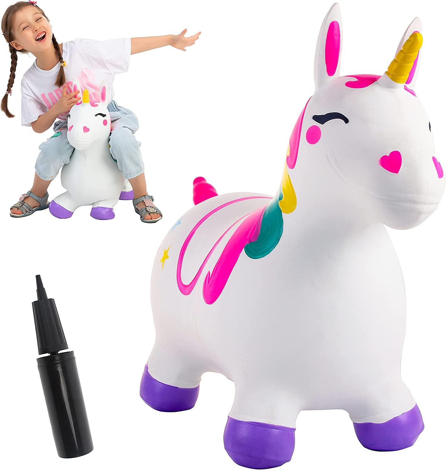 JOYIN Animal Hopper for Kids,Unicorn Bouncy Horse Hopper for Toddlers,Space Hopper with Hand Pump,Ride on Jumping Toys for Birthday Gift,Inflatable Hopper,Indoors Outdoors