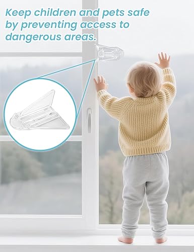 Miniatura 5 de Maveek Paquete de 8 cerraduras para puerta corrediza a prueba de bebés, a prueba de niños, cerraduras de armario de seguridad transparentes para