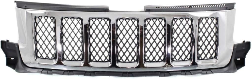 For Jeep Grand Cherokee Grille Assembly 2011 2012 2013 | Chrome Shell with Painted Black Insert | Code MFZ | Overland Model | Plastic | CH1200363 | 57010708AE