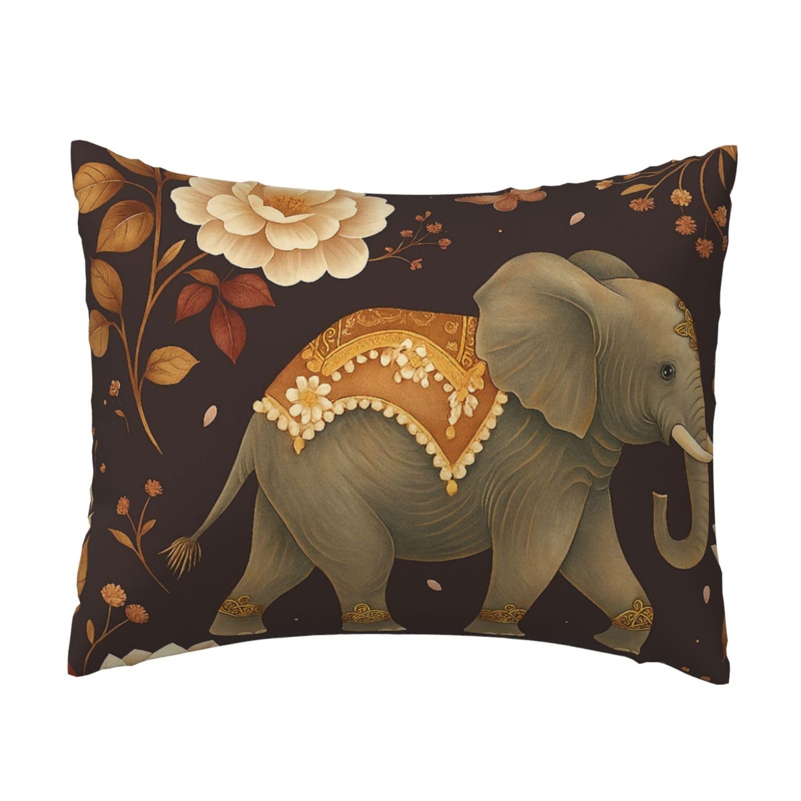 Elephant and Elegant Flower Pillowcase Soft Plush with Zipper Decorative Pillowcovers 16x20 in