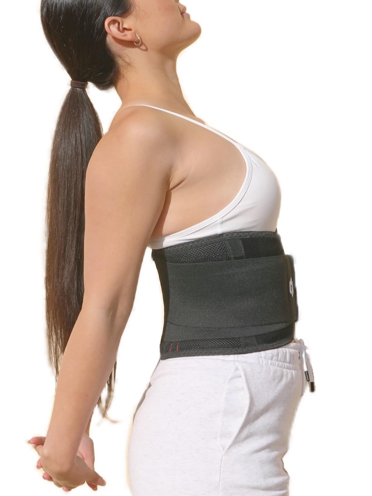 MOTEK Tutore per la schiena per uomini e donne (M 71-91,4 cm), materiale traspirante, supporto leggero, doppie cinghie regolabili, sollievo dal dolore lombare, supporto lombare