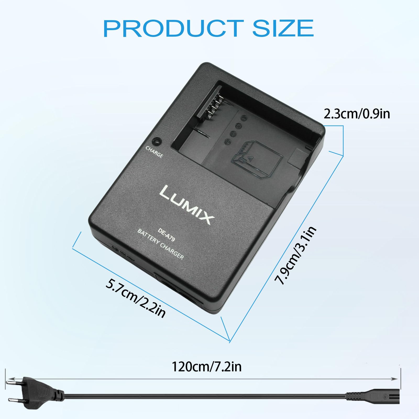 DE-A79 DE-A80 DMW-BLC12 Chargeur de Batterie Compatible avec Panasonic Lumix DC-FZ1000 II, DC-G95, DMC-GX8, DMC-FZ200, DMC-FZ300, DMC-FZ1000, DMC-FZ2500, DMC-G7 HS Appareil Photo & 120cm AC Cord