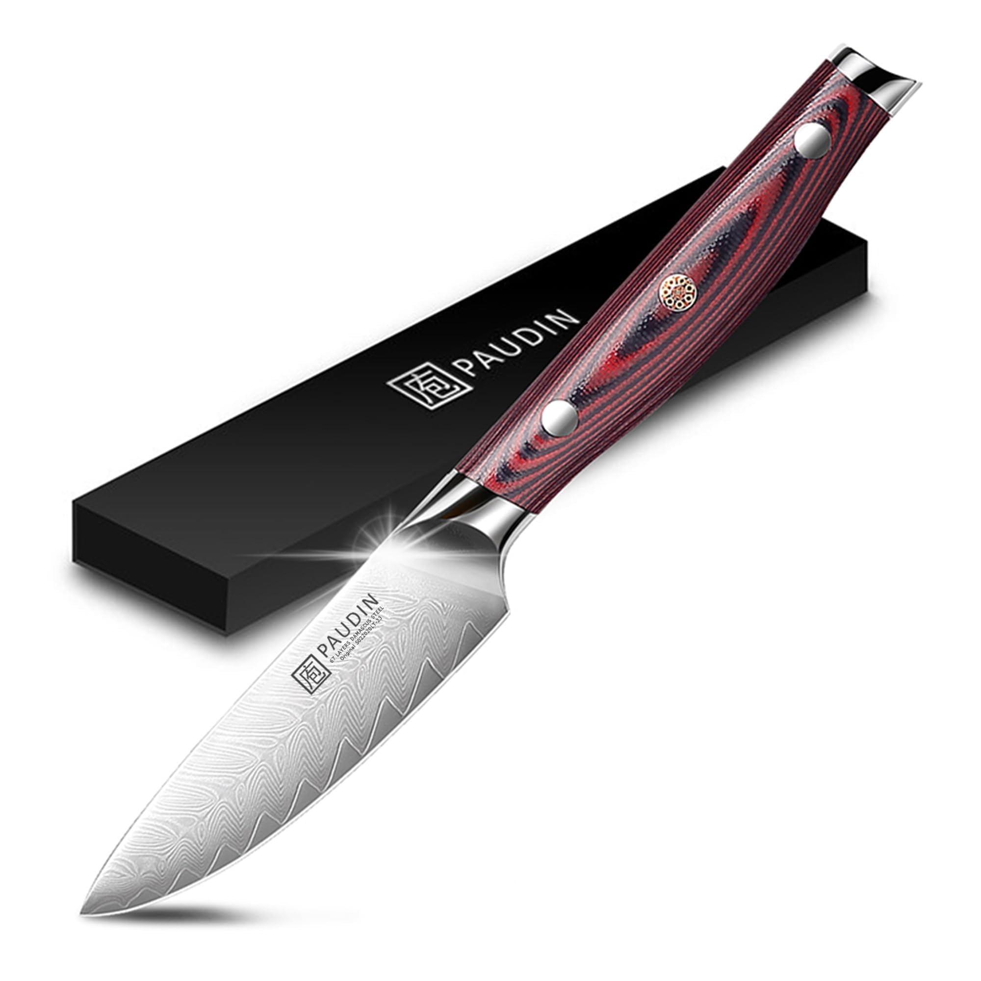 PAUDIN Fruit Knife, Toba Damascus Knife, 3.5 inches (90 mm) : Home & Kitchen