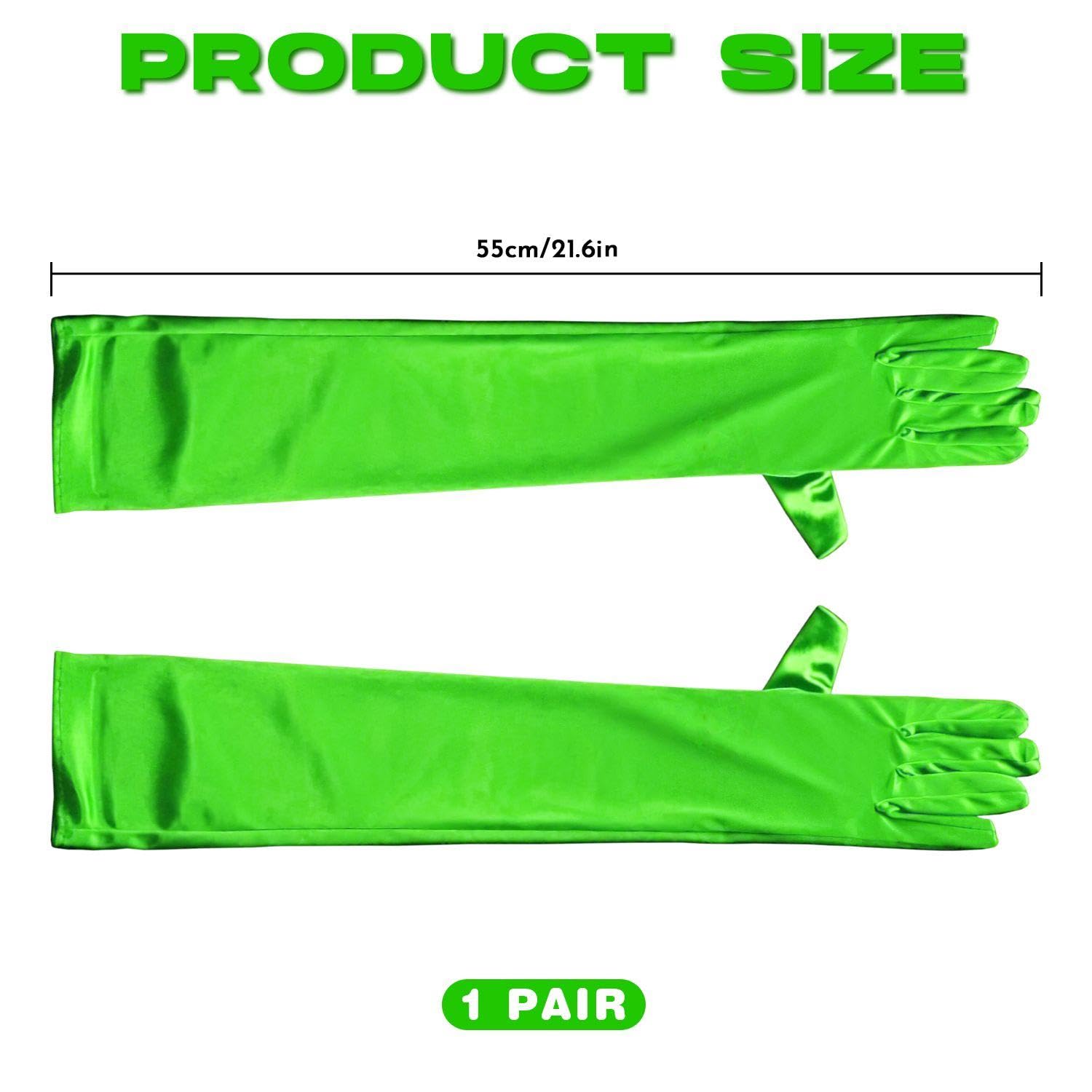 TVSVKWE 1 Pair Of Green Satin Stretch Long Gloves, Classic And Fashionable, Simple Solid Color Gloves for Women Party Dress Accessories - Image 2