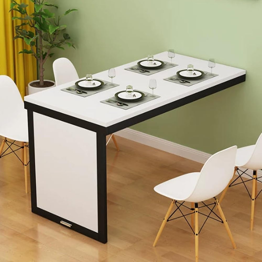 KLGFBDC Wall-Mounted Folding Table - Space-Saving Drop Leaf Workbench for Small Spaces - 39.4x23.6in Foldable Bar Table in White - Ideal for Writing and Crafting