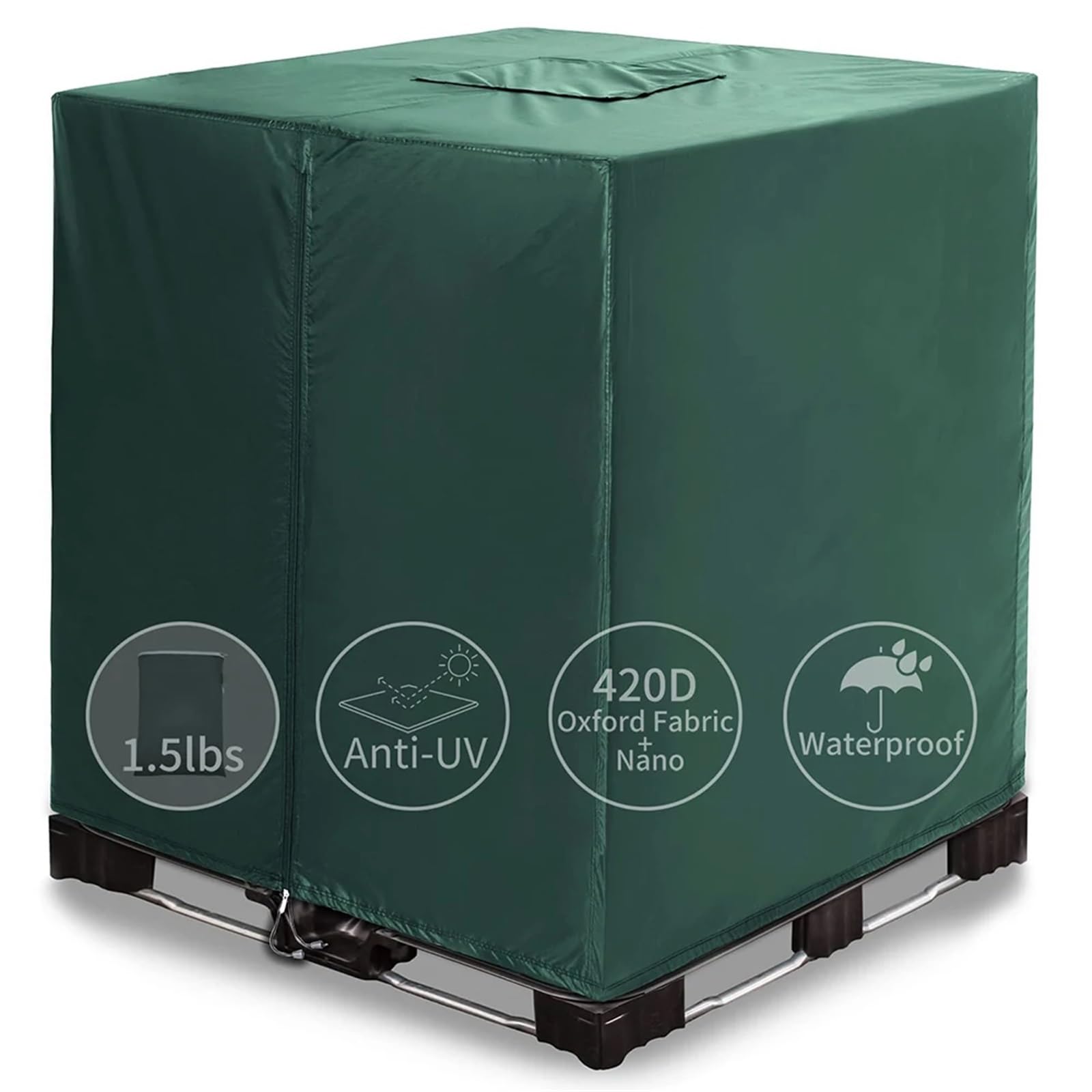 Funda deposito IBC Tanque de Agua 330 galones Cubierta de Bolsa Cremallera 420D Material de protección Solar Pesado 1000L Cubierta de protección de jardín al Aire Libre(Green)