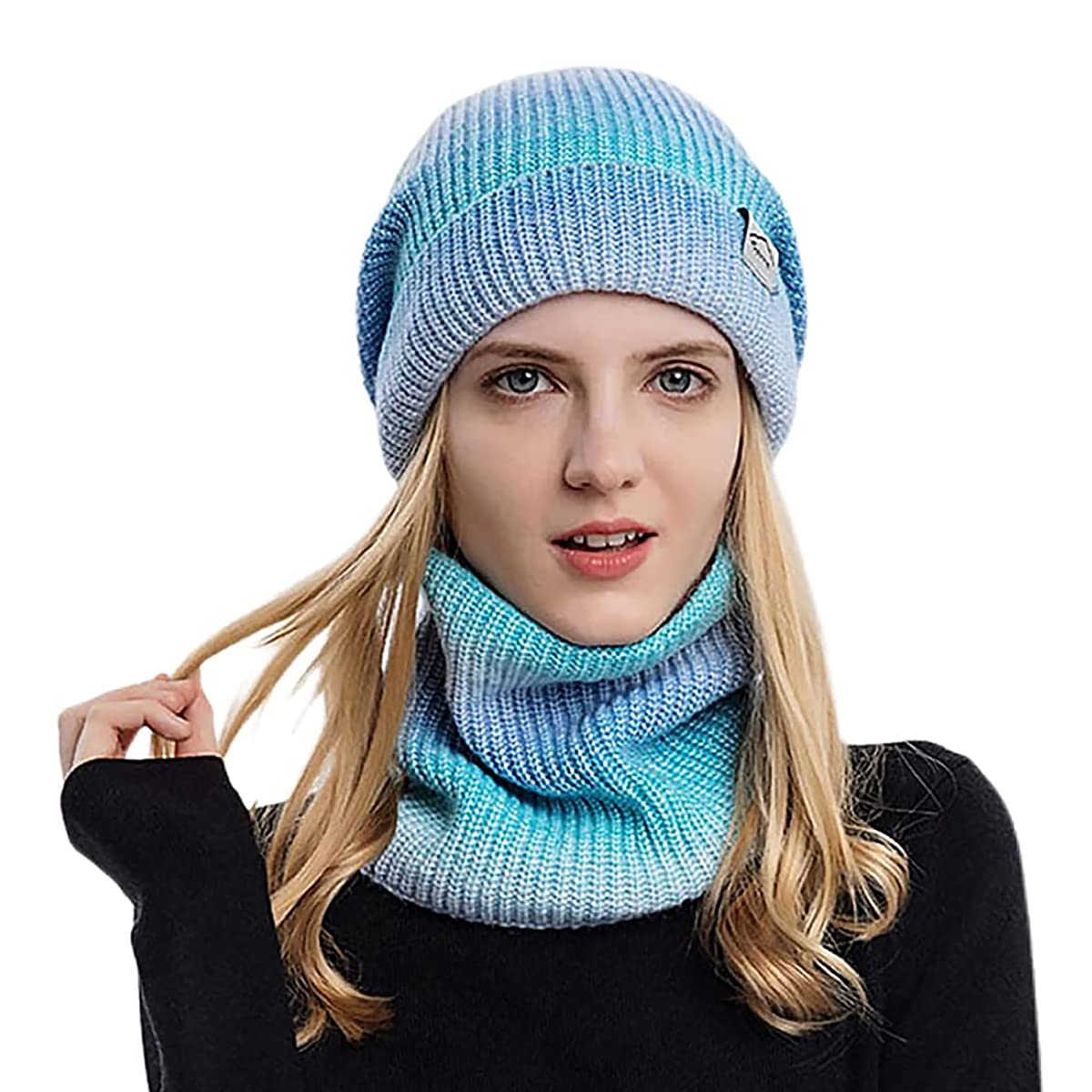 Beanie Cap for Women Fleece Lined Winter Hat with Neck Warmer Scarf for Women Girl Fashion Knit Warm Winter Cap Scarf Set-image-10