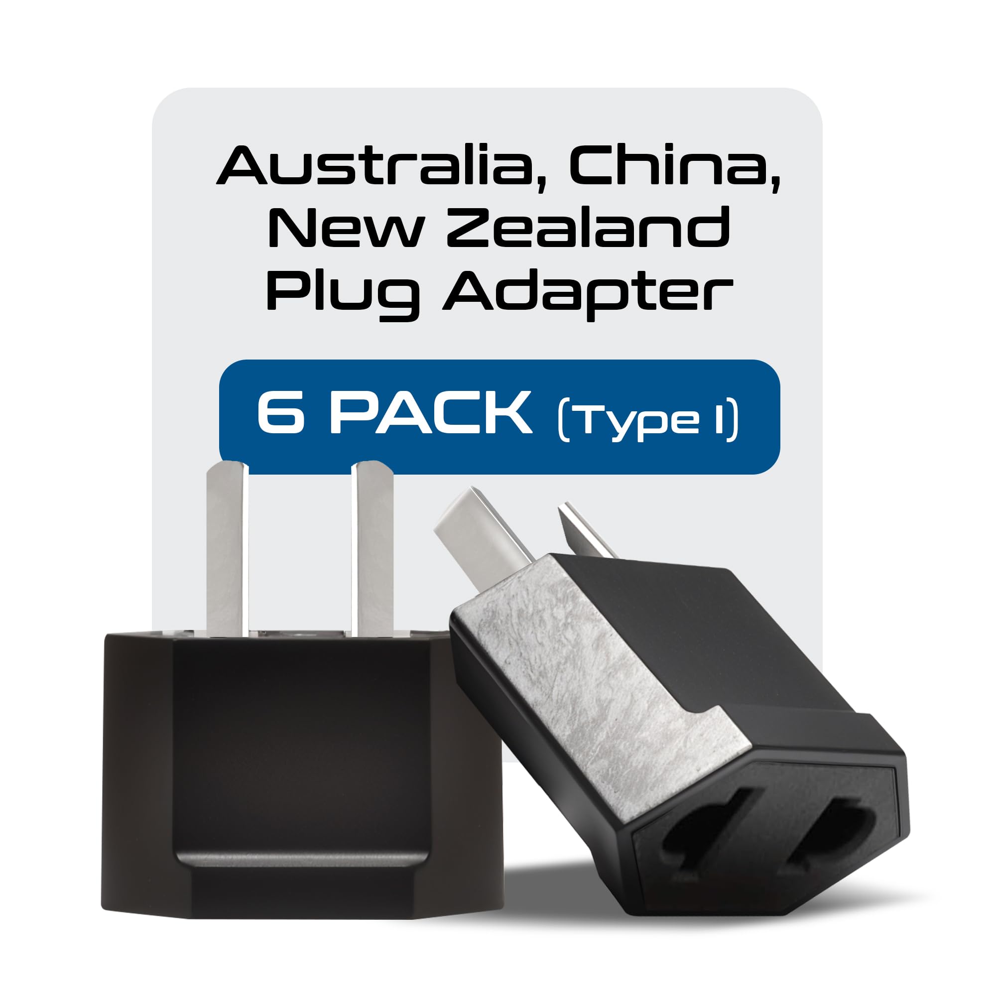 Ceptics Australia, China Plug Adapter Socket - USA to Chinese, New Zealand 2 Pin Type I Adaptor Power Wall Adapter, Argentina, Round to Angled Flat Pin Converter - 6 Pack (6)