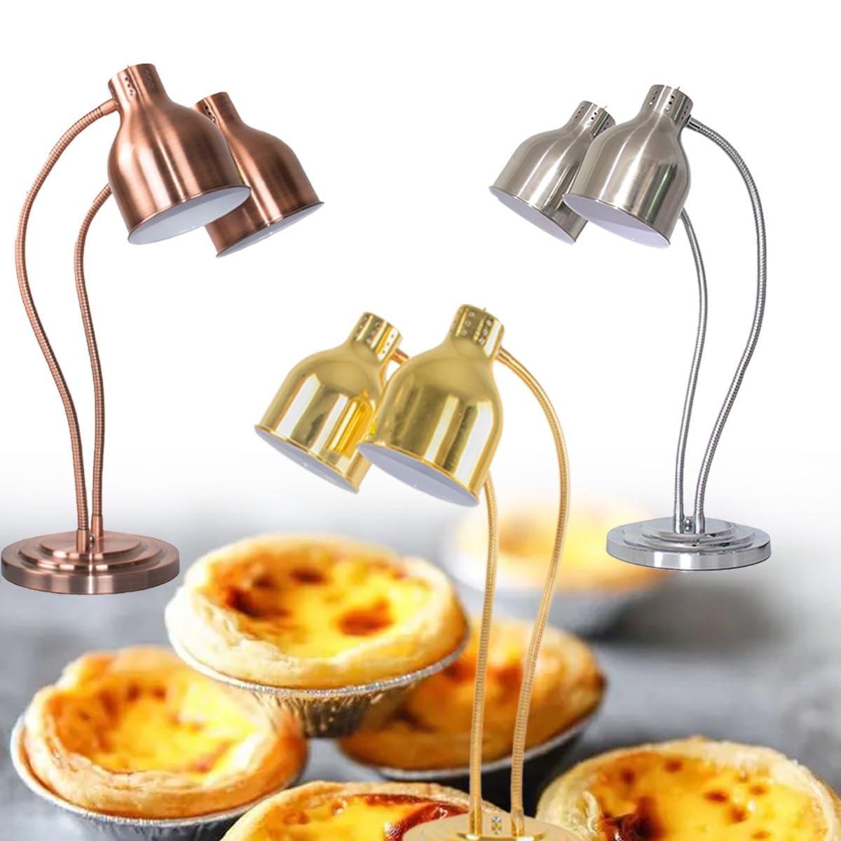 Dwugłowicowa lampa grzewcza do żywności, lampy grzewcze do żywności z podwójną żarówką 250 W, podgrzewacze do żywności, do podgrzewania żywności restauracja kuchnia usługi gastronomiczne bufet do użyt