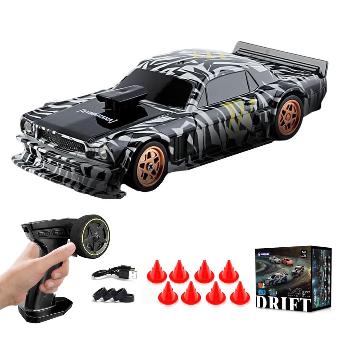 1/43 Scale Mini Drift Cars, Electric Full Proportional 2.4G Remote Control Racing Drift Car Model with Lights Kit, 15KM/H High Speed Vehicle Gift for Adults
