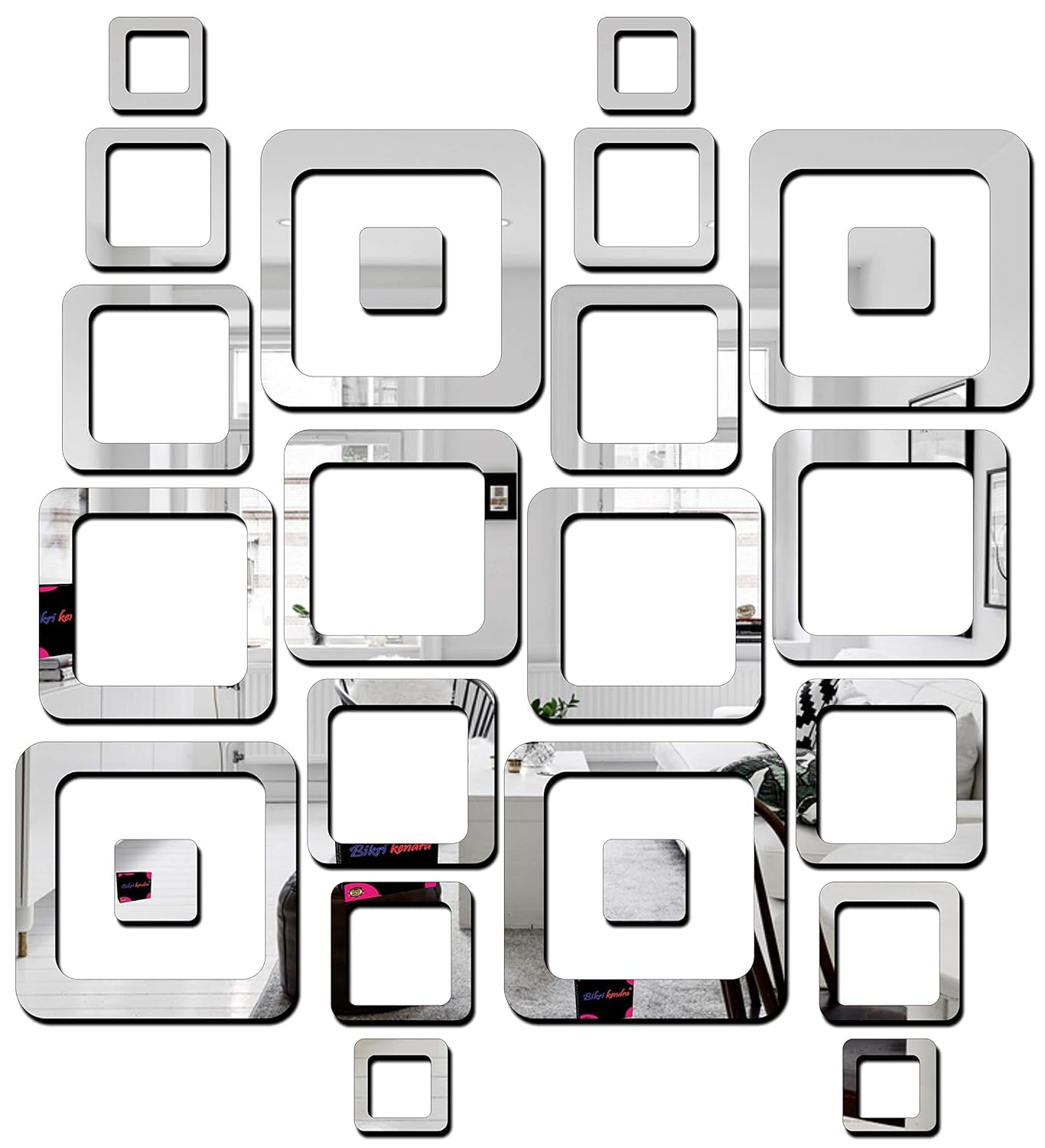 Chote Mote Seller - Square Decorative Mirror Stickers for Wall, Wall Mirror Stickers, 3D Acrylic Stickers Wall Stickers for Hall Room, Bed Room, Kitchen Living Room Kids Room. (Silver, Pack of 18) (B0D6G1XRJK) Amazon Price History, Amazon Price Tracker
