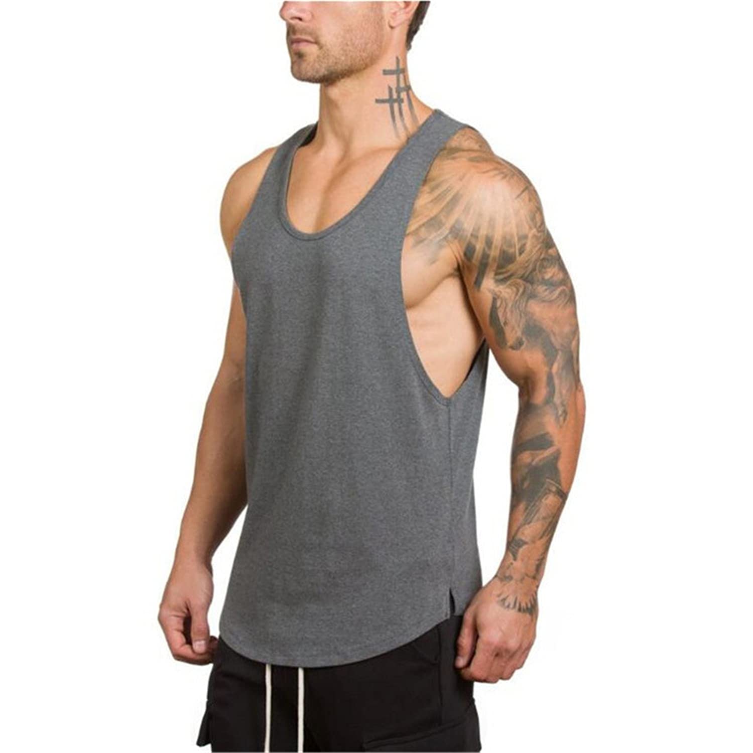 Cabeen Men's Sports Tank Top Gym Fitness Muscle Shirt Bodybuilding Sleeveless Shirt Cotton
