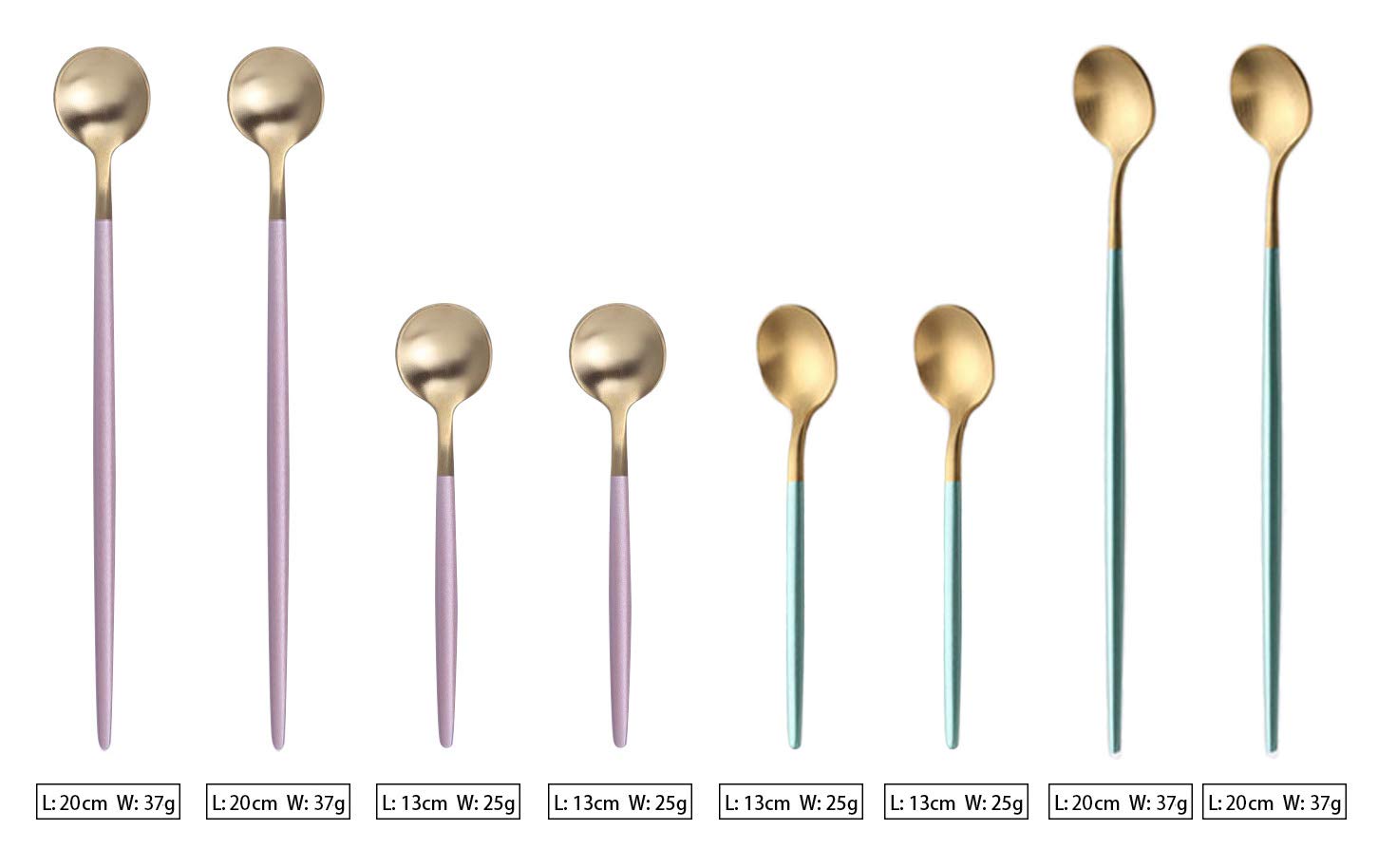 Juiccy's Kingdom Tea Spoon Coffee Spoon Ice Cream Spoon Long Handle Spoon Mixing Spoon Iced Tea SpoonMetal Flatware Stainless Steel (Pink + Green ?set of 8?)