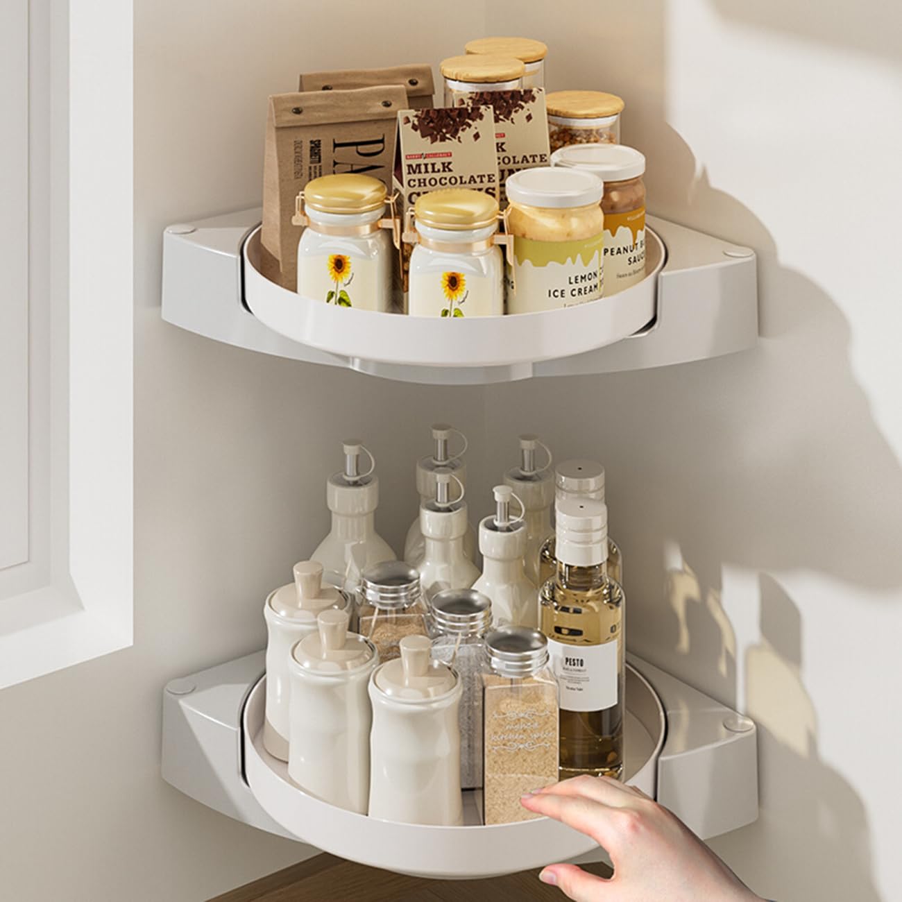 Especiero Giratorio 360°, Especieros Giratorios para Cocina, Organizador Especias Pared Sin Taladrar para Cocina Y Baño.,Blanca,2 Tier