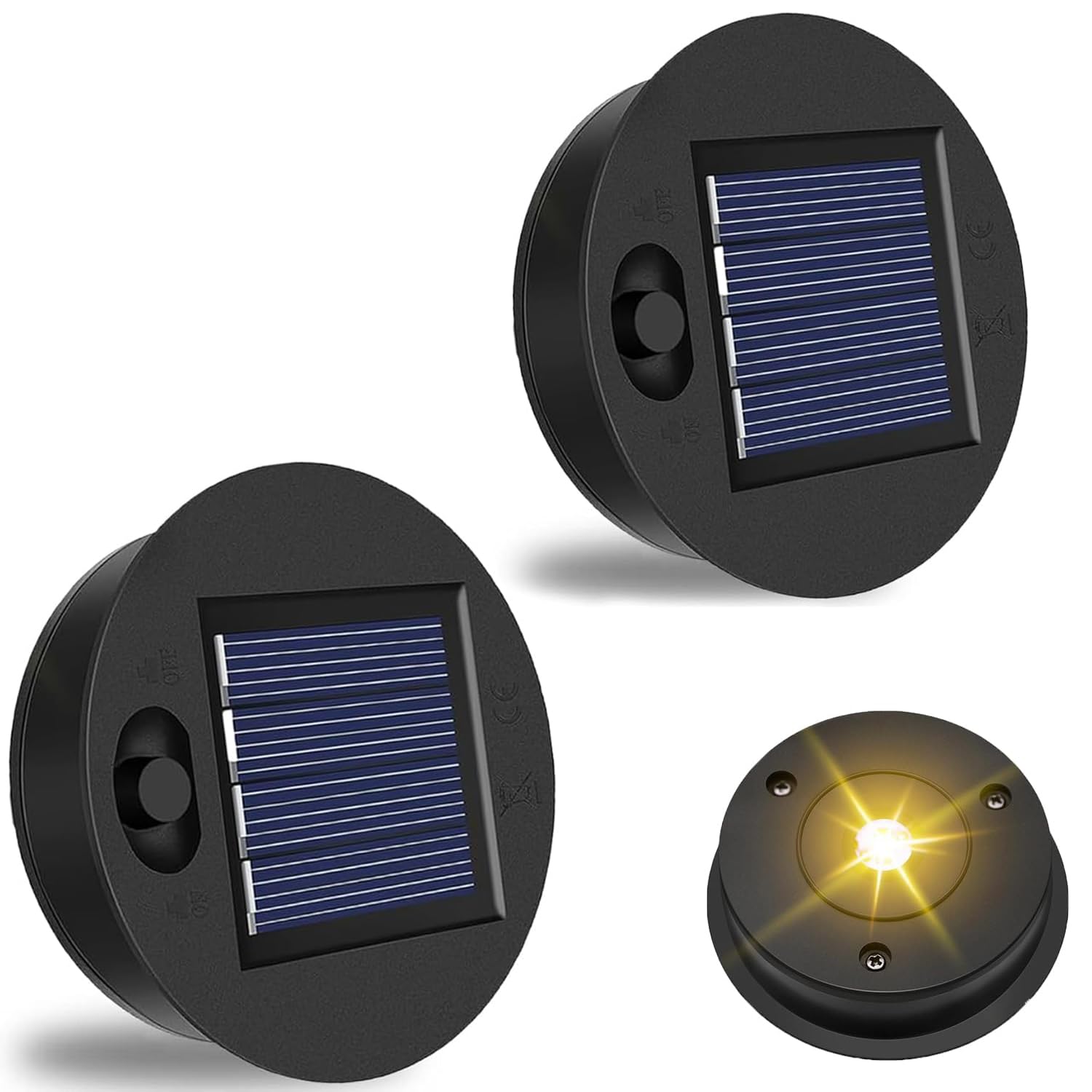 2 Stück Solarleuchten Ersatzteile 8.5CM,Solarleuchten Ersatz Top mit LED,Solarlampen Ersatz Top,Wasserdicht Solarpanel Ersatzteil für Solarlaterne, Solar Gartenleuchten und DIY