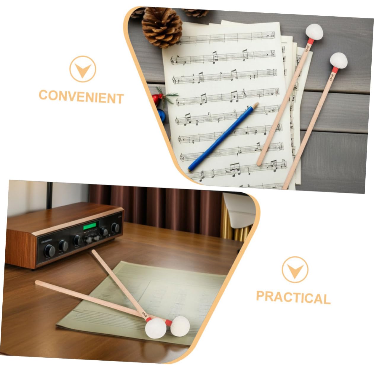Toyvian 4 Sztuki Częściowy Pałeczek Do Timpani z Białą Główką Filcową i Ergonomicznymi Drewnianymi Rączkami Miękkie Perkusyjne Do Orkiestry Zespołów Szkolnych i Profesjonalnego Użytku