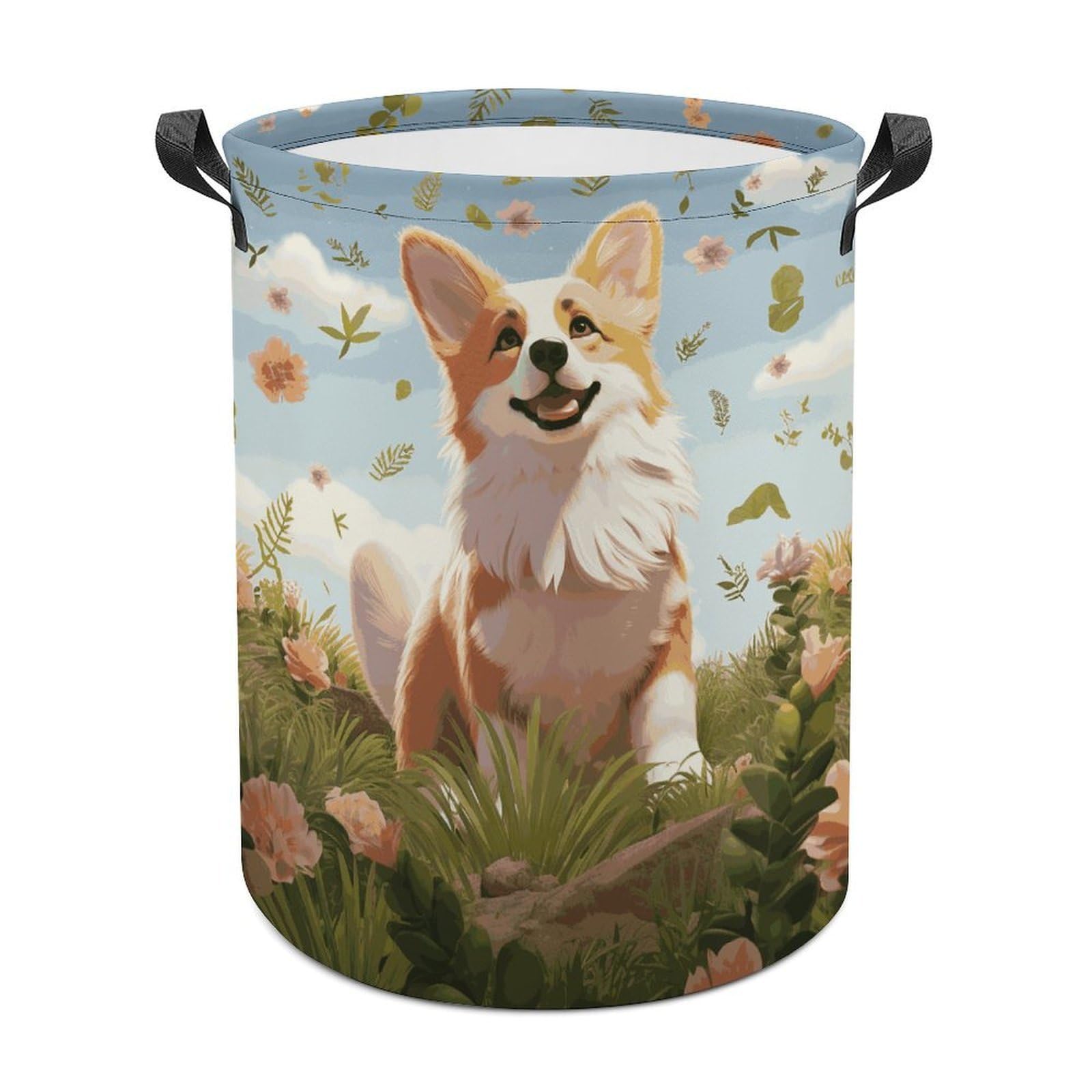 Lovely Corgi Laundry Basket Freestanding Waterproof Laundry Hamper Collapsible Tall Clothes Hamper with Reinforced Handles Waterproof Laundry Bag for Dorm Bathroom Home 44x44cm