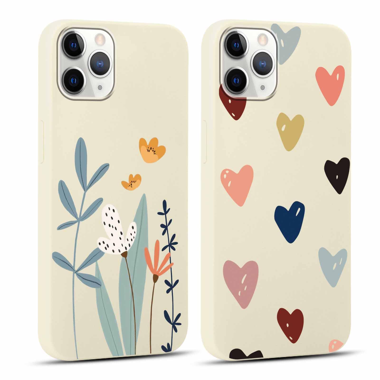 Yoedge 2 Piezas Funda para iPhone 11 Pro 5,8", Ultrafina Delgado Flexible Suave TPU Silicona Carcasa con Aesthetic Love Heart & Flor Dibujos, Antigolpes Bumper Protectora Caso para iPhone 11 Pro
