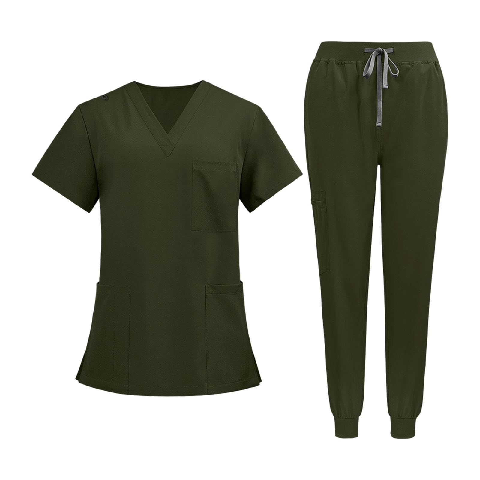 Uniforme de Enfermera Mujer Conjunto Pantalón Traje de Trabajo Ropa Profesional Camisa Pantalones Polyester Ligero con Bolsillos Y Gancho para