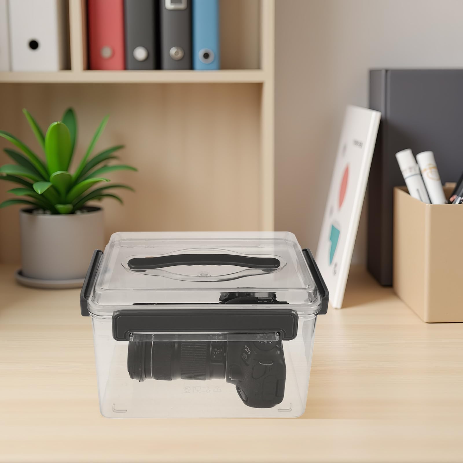 Organizador portátil para Lentes de cámara: Caja de Almacenamiento de plástico Transparente con Tapa y asa para Guardar Equipos fotográficos y Lentes. Medidas: 11,4 x 7,5 x 6,9 Pulgadas.
