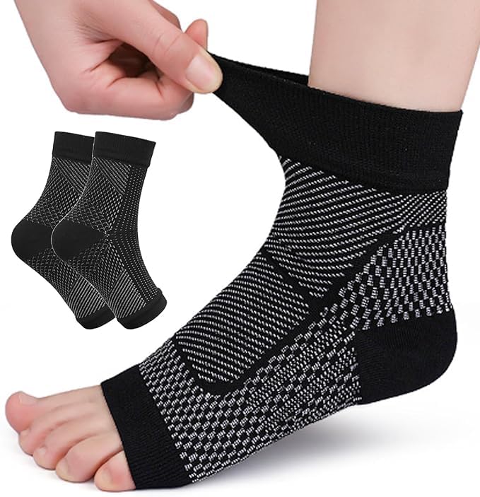 2 Paar Kompressionsstrümpfe Damen Herren Orthopädische Kompressionssocken für Die Nacht Soothe Socks Neuropathie Hochwertiges Neuropathie Socken Zehenfreie Socken mit Fußgewölbestütze (S/M Schwarz)