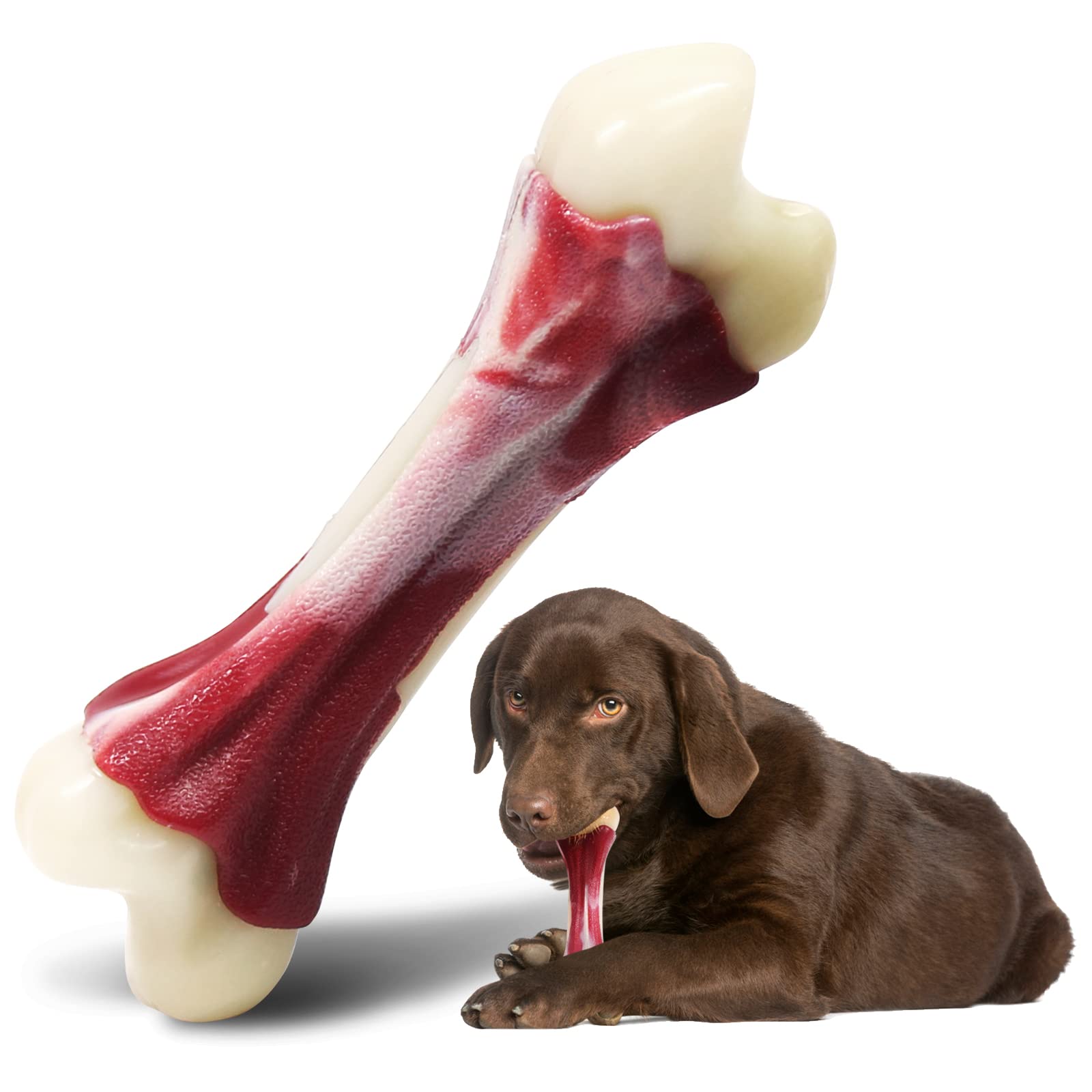 Pasking Dog Toys Indestructible for Aggressive Chewers: Tough Dog Chew Toys for Medium Large Dogs, Strong Dog Toys for Boredom Dental Health, Long Lasting Hard Nylon, Beef Flavour