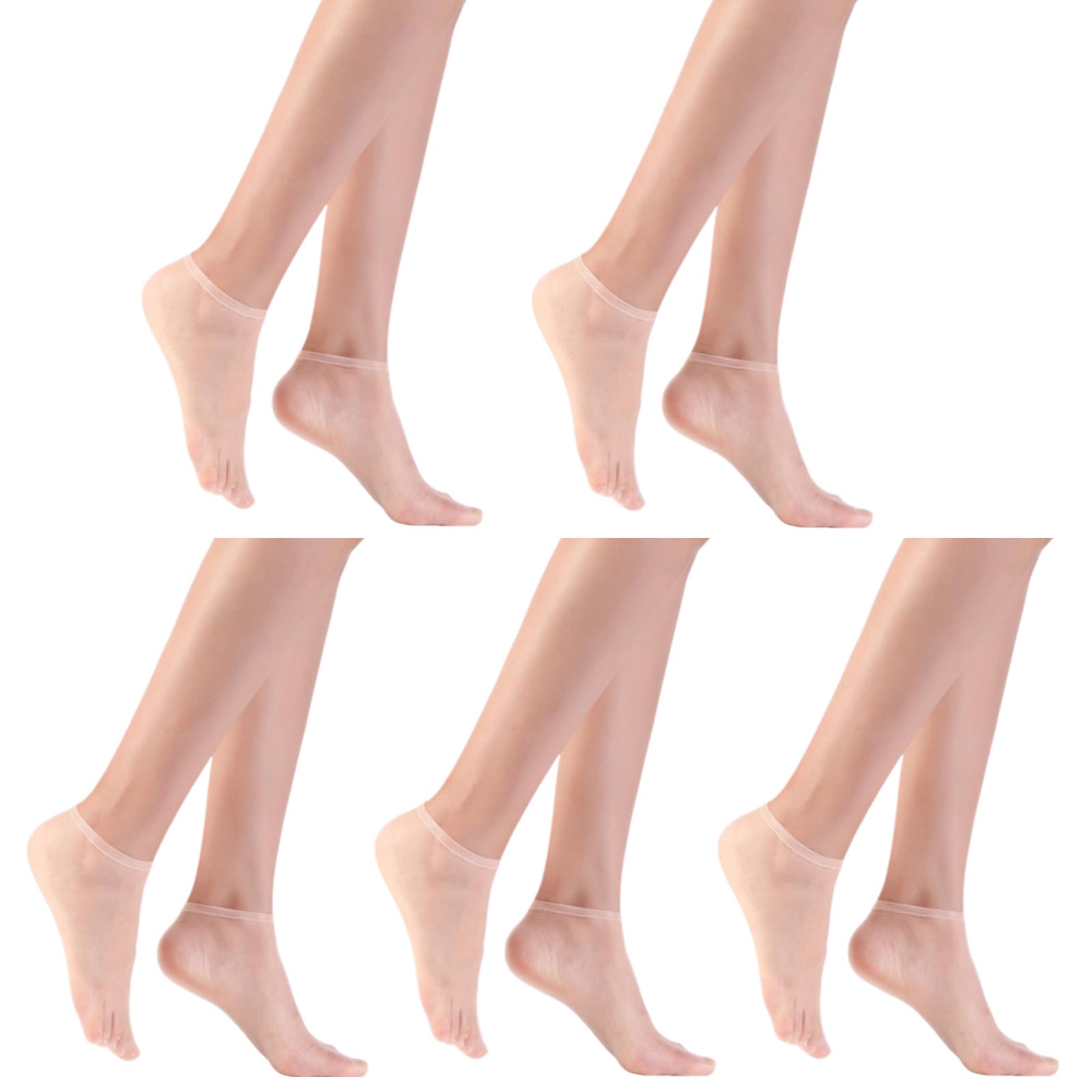 Cenifin 5 Pairs Womens Luxury See Through Nylon Hosiery Ladies Silk Textured Stockings Super Thin Sheer Low Cut Boat Socks Thin Breathable Nylon Socks