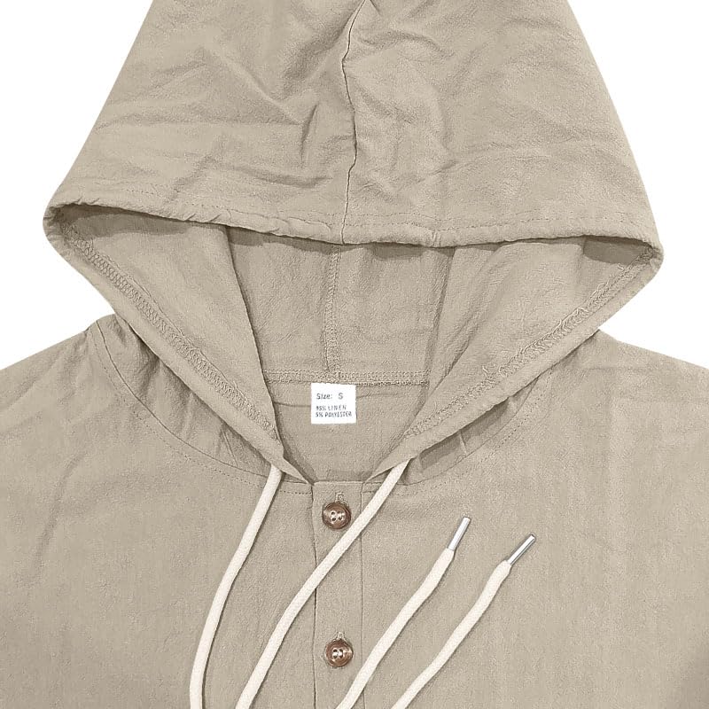 Image of Mens Long Sleeve Shirts Drawstring Hooded Sweatshirt Casual Button Shirts