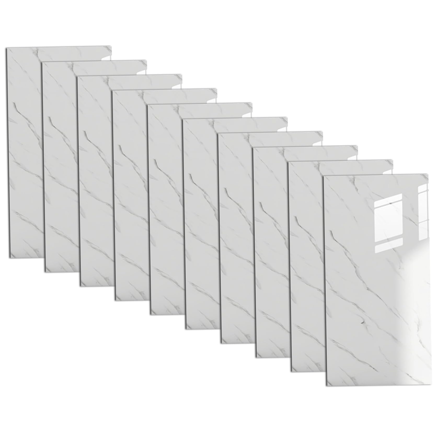 10 pannelli da parete staccabili e adesive, 30x61 cm, impermeabili, con effetto marmo, adesivi per piastrelle in PVC per cucina e bagno, bianchi