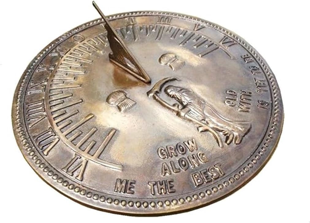 Grow Old With Me mosiężny zegar słoneczny ze stojakiem 25 cm
