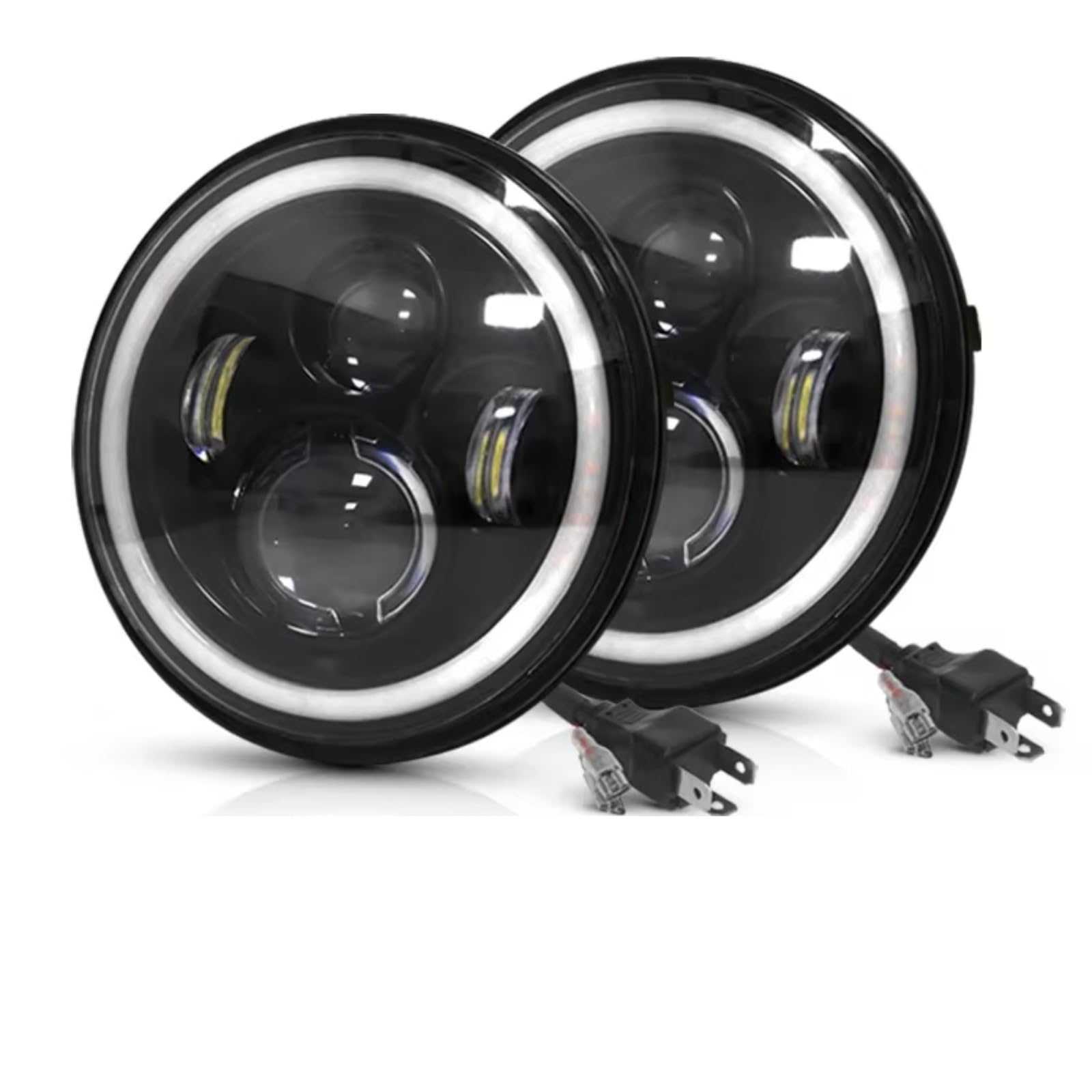 Fari Anteriori Auto Per Jeep JK 4x4 Per Wrangler Fuoristrada 2x Auto 7" Faro A LED Alto/Basso H4 Angolo Halo Faro Assemblaggio(2 Round-7inch)